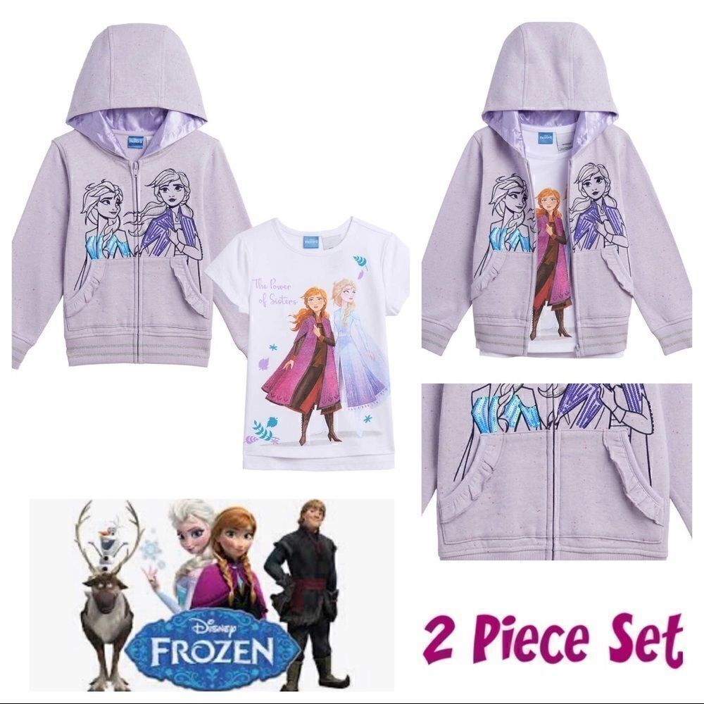 NEW! NWT DISNEY FROZEN Kids Hoodie and Tee 2 Piece Set, Purple
